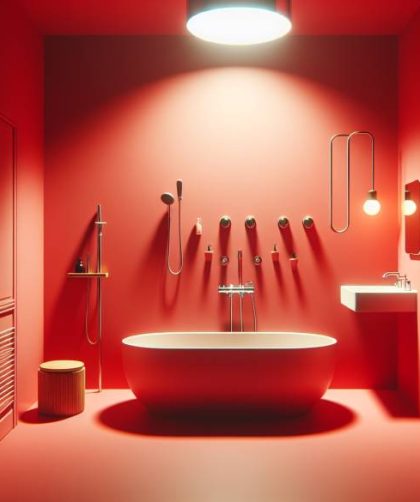 Comment créer une ambiance minimaliste dans une salle de bain rouge ?