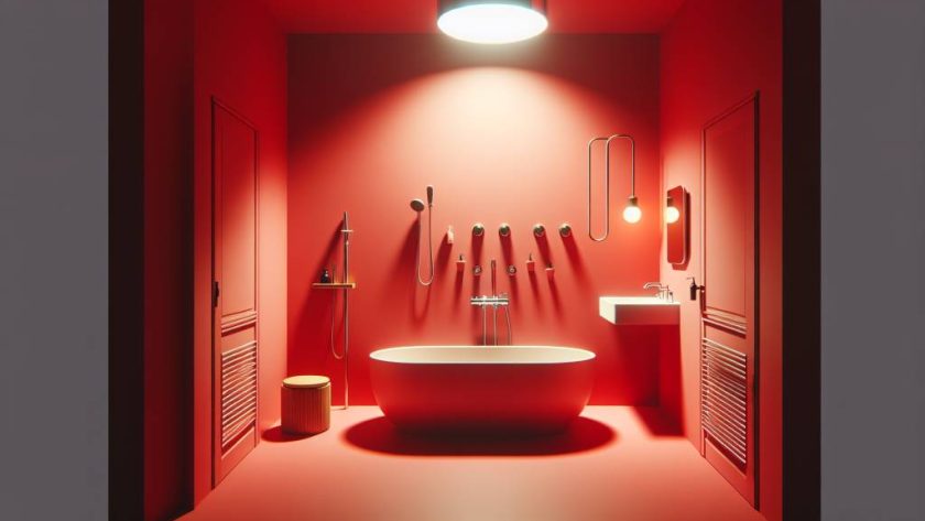 Comment créer une ambiance minimaliste dans une salle de bain rouge ?