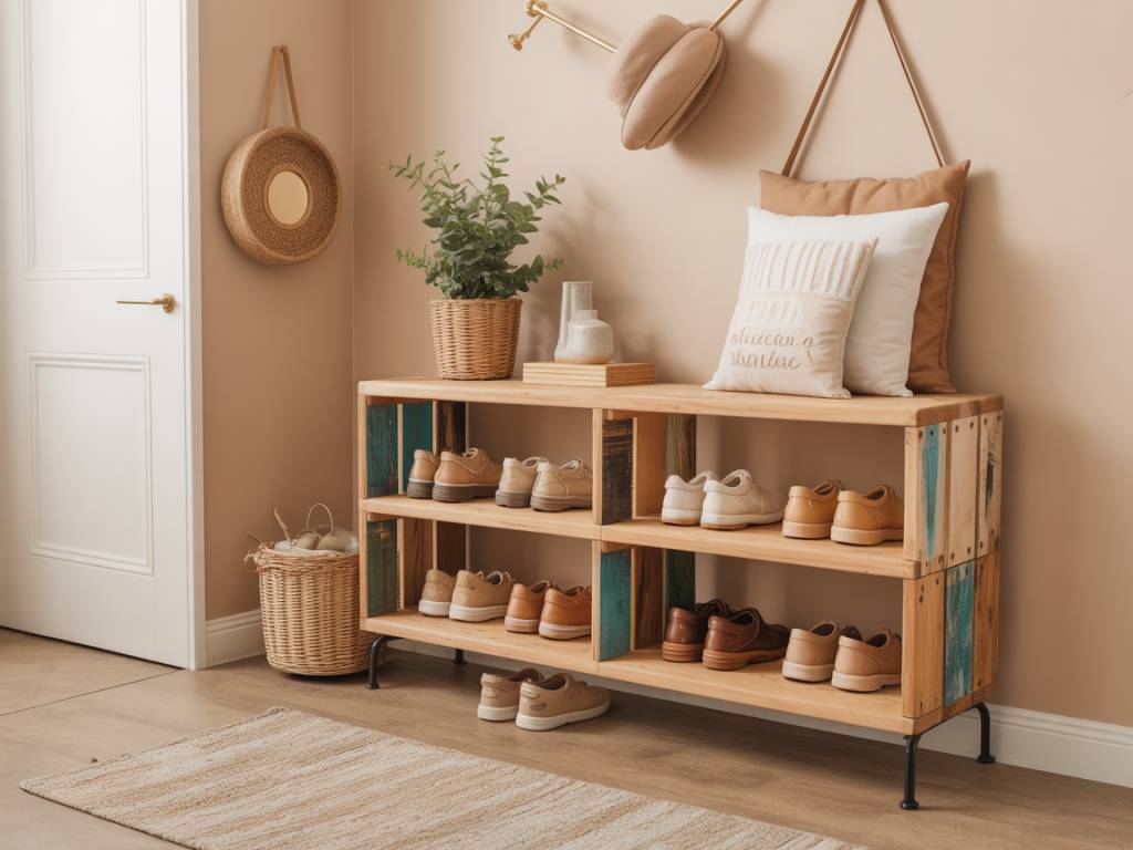 DIY : Fabriquer un meuble à chaussures mural en bois recyclé pour une entrée organisée et stylée